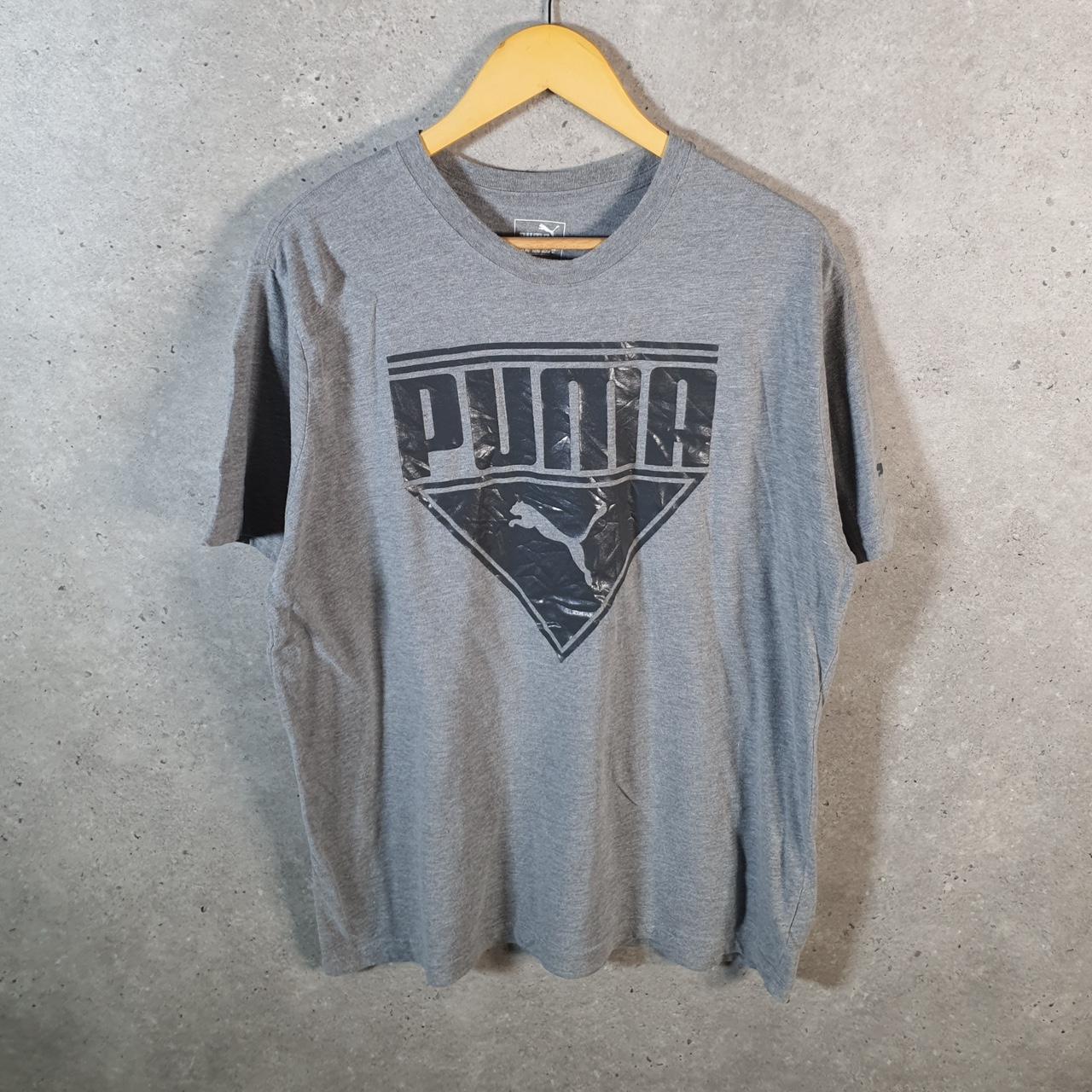Vintage Puma Spellout T Shirt Men’s XL Grey Logo Athletic Casual