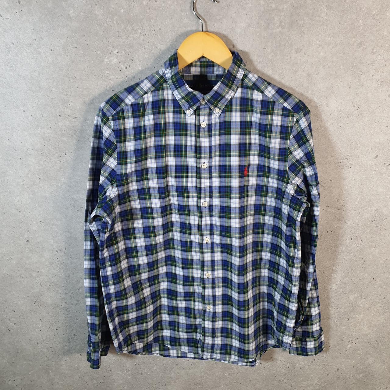 Vintage Ralph Lauren Button Down Shirt Womens XL Checkered Blue Classic Fit Pony