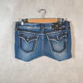Vintage Miss Me Baggy Y2K Hip Hop Jeans Shorts Jorts Womens W32 Blue Denim Low Rise