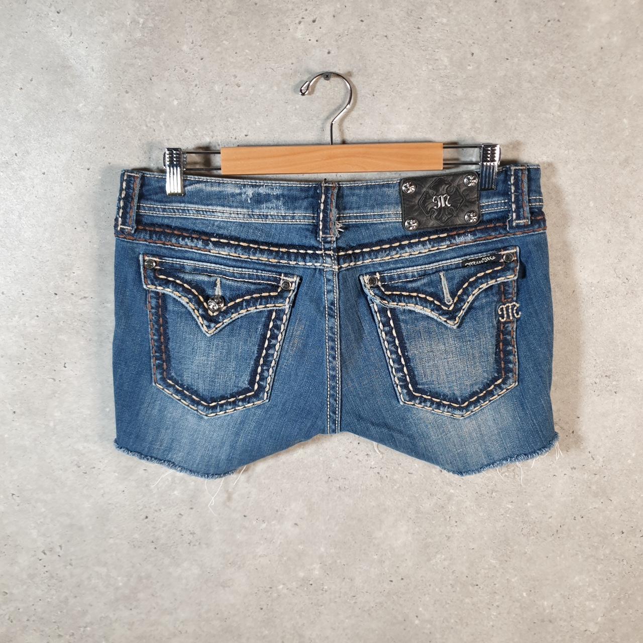 Vintage Miss Me Baggy Y2K Hip Hop Jeans Shorts Jorts Womens W32 Blue Denim Low Rise