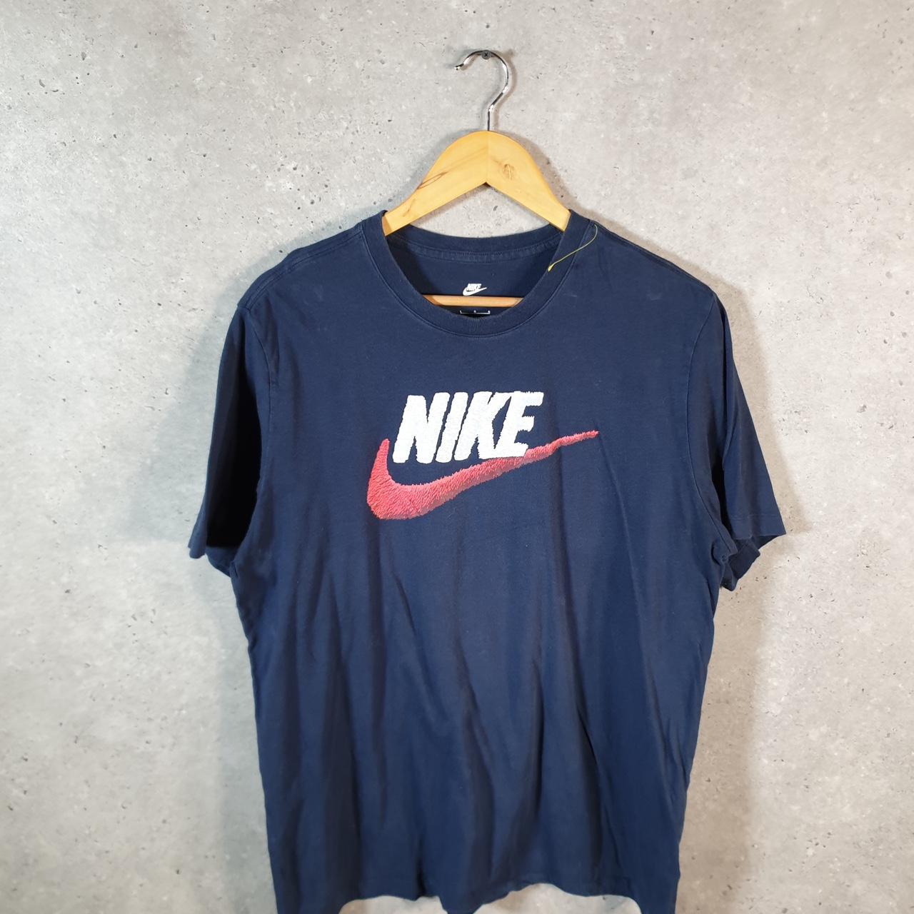 Vintage Nike T Shirt Men’s Large Blue Printed Single Swoosh Logo Athletic C8243