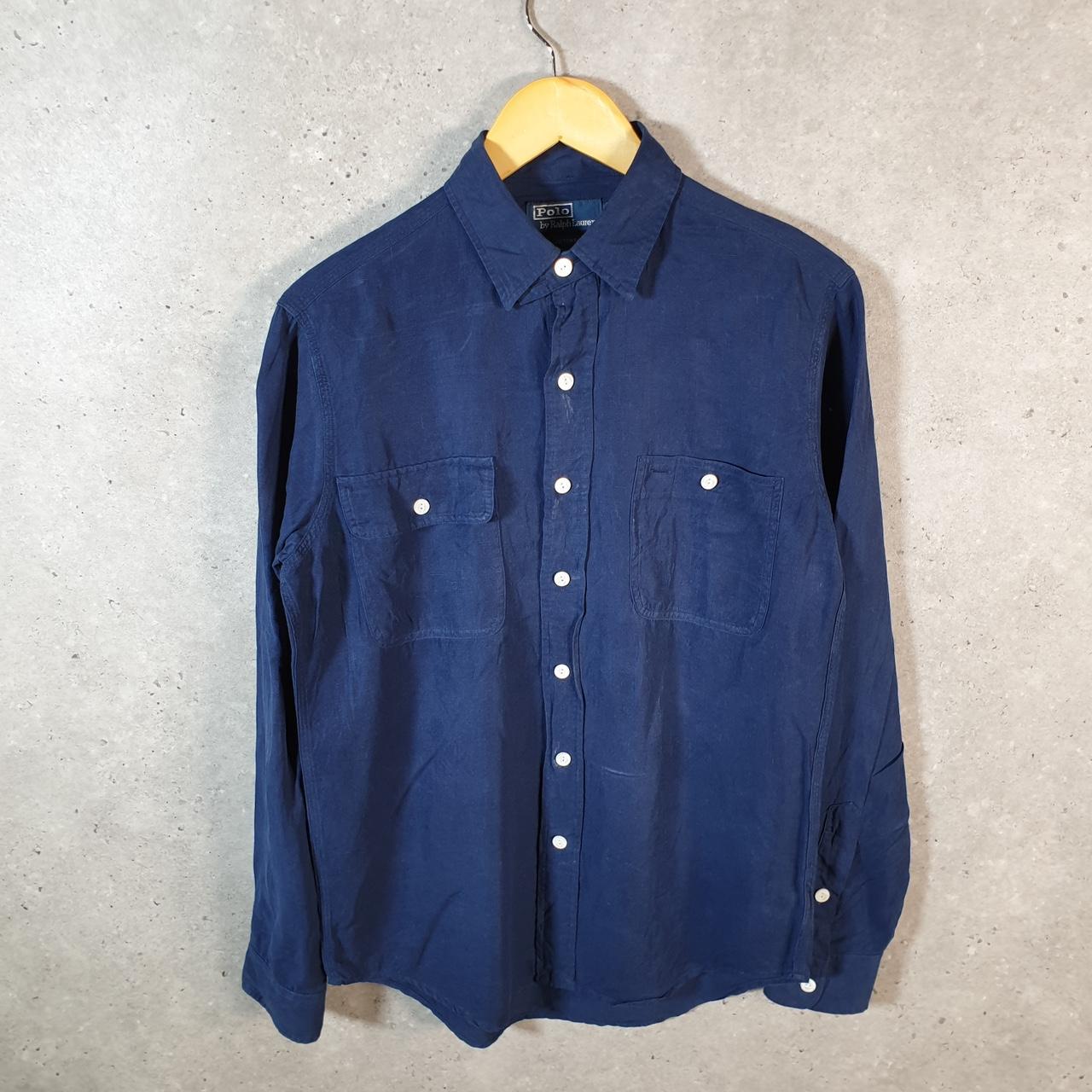 Vintage Ralph Lauren Button Down Shirt Men’s Small Navy Blue Custom Fit Cotton Pockets