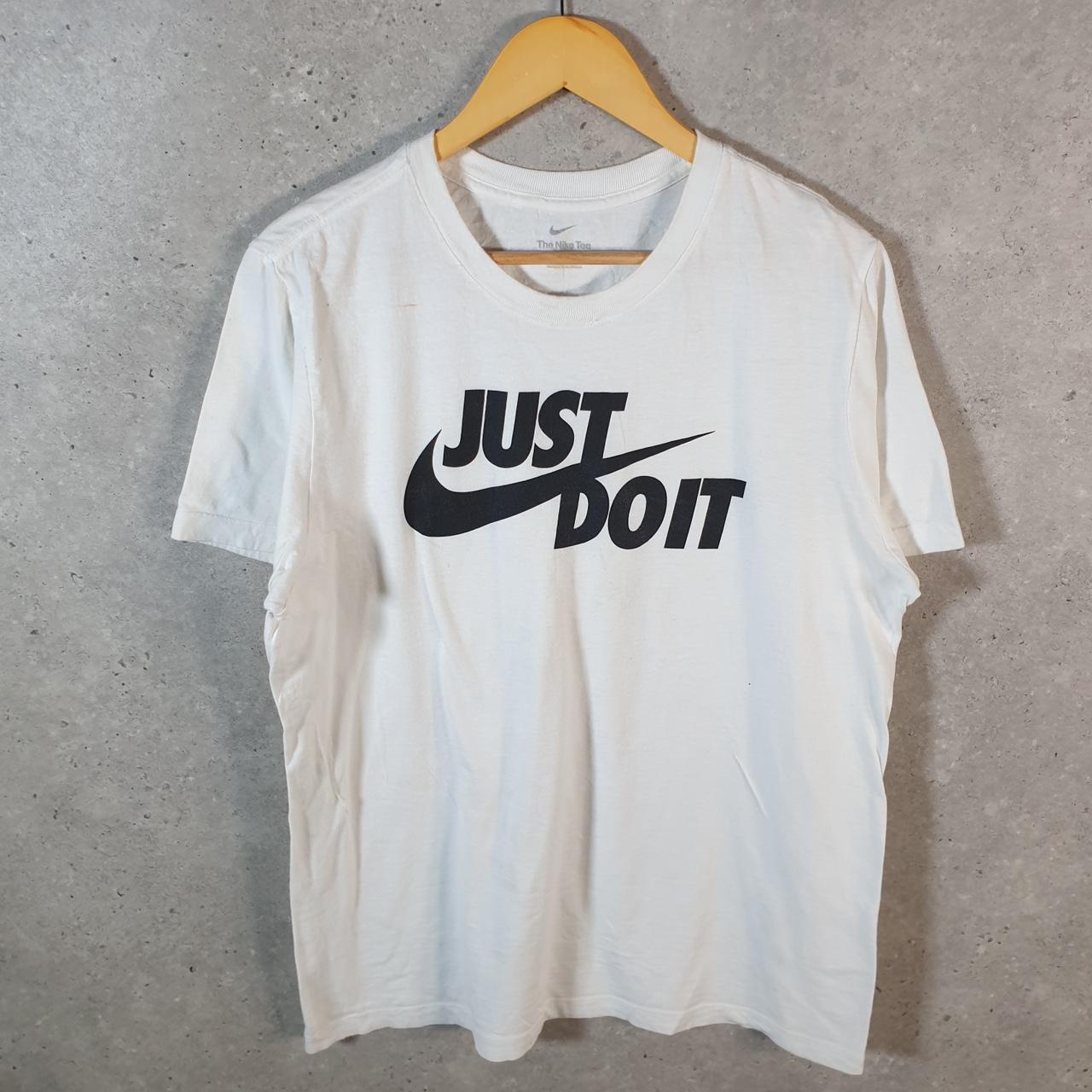 Vintage Nike Just Do It Spellout T Shirt Men’s Large White Logo Swoosh Athletic