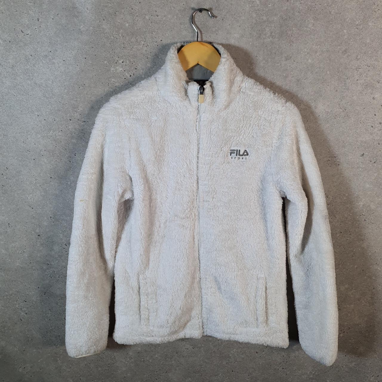 Vintage Fila Full Zip Fleece Sweatshirt Womens Medium Cream Embroidered Logo