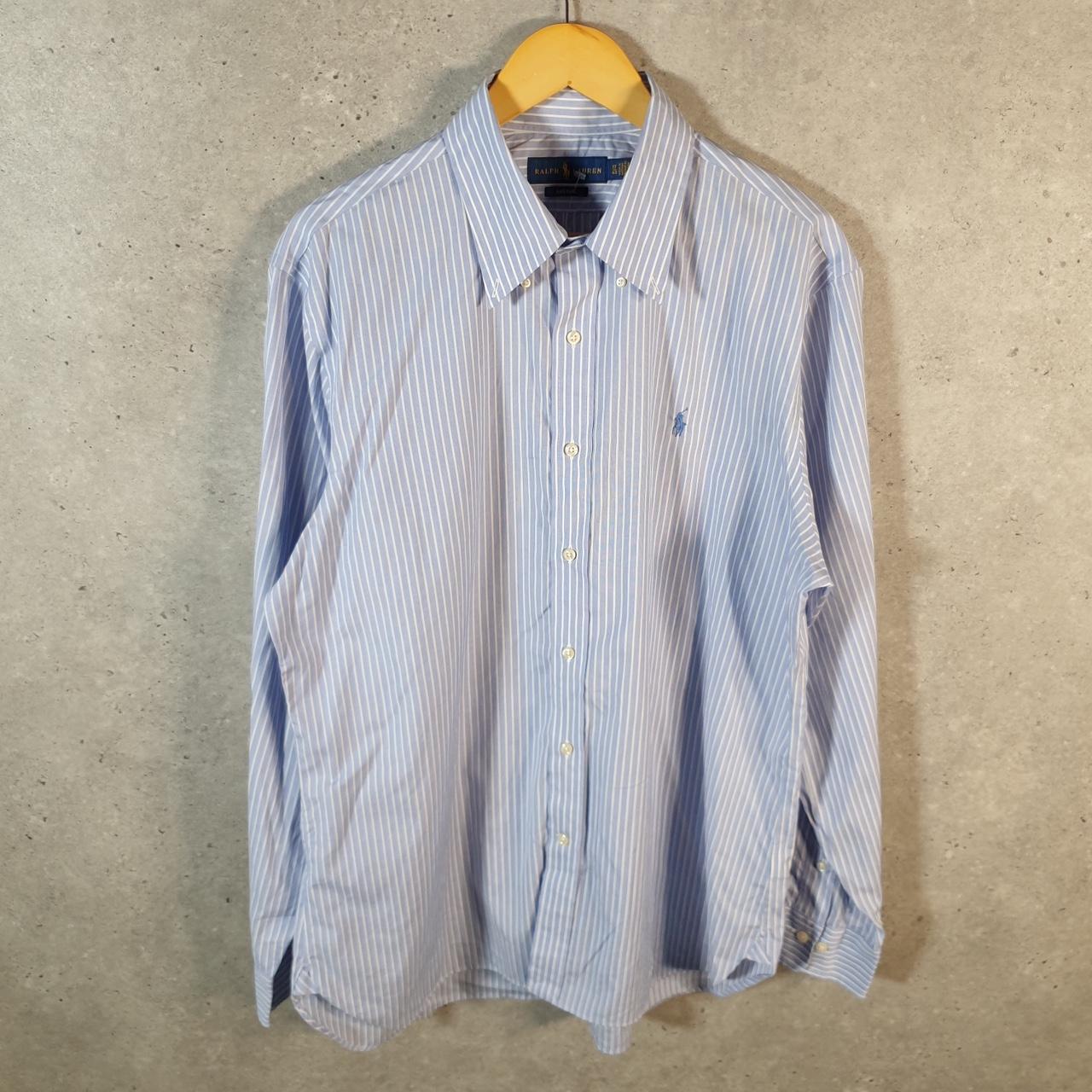Vintage Ralph Lauren Button Down Shirt Men’s Large Blue Striped Easy Care Pony
