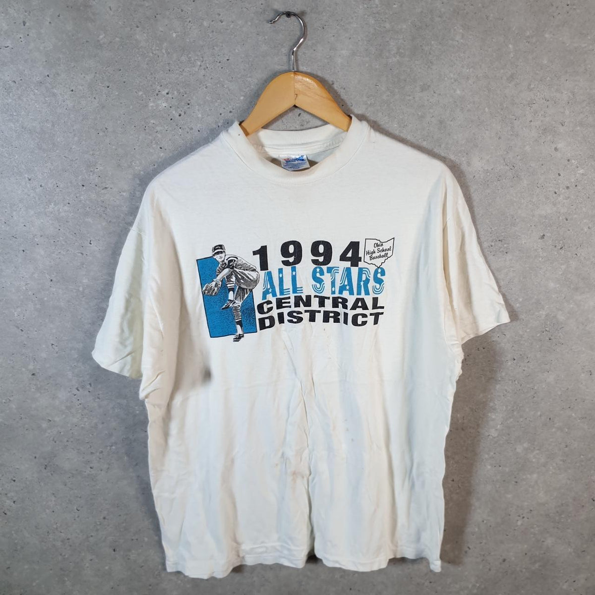 Vintage Hanes Beefy Ohio School Baseball 1994 USA Single Stitch T Shirt Men’s XL White Big Fish Vintage