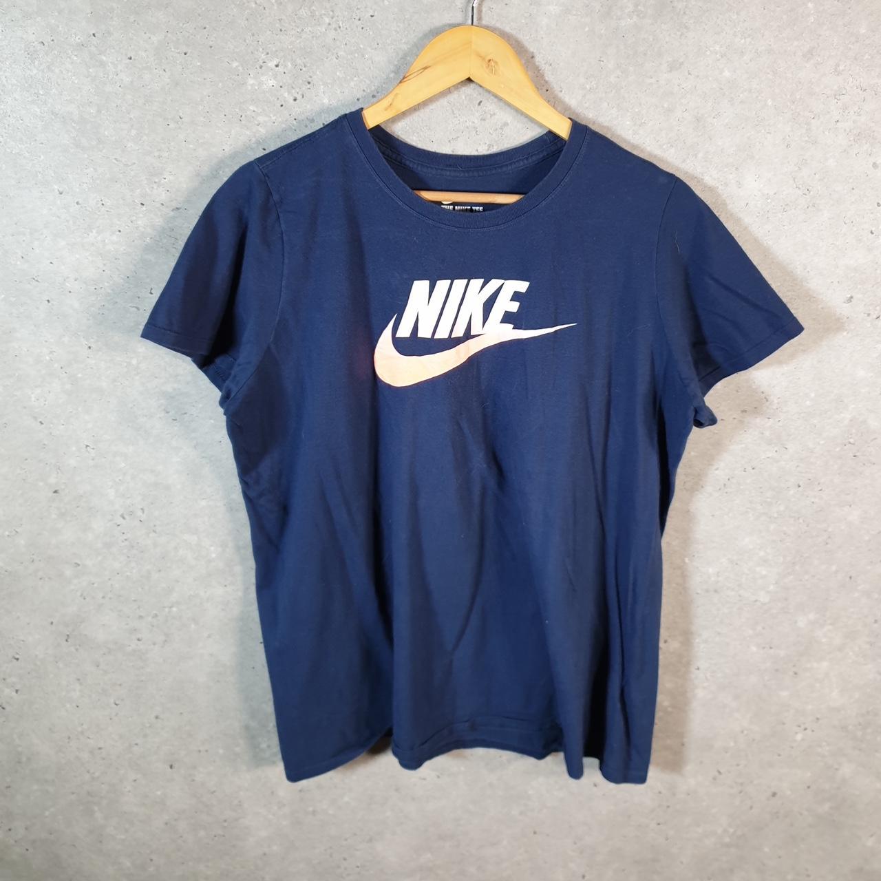 Vintage Nike T Shirt Womens 2XL Blue Printed Single Swoosh Logo Athletic C8287