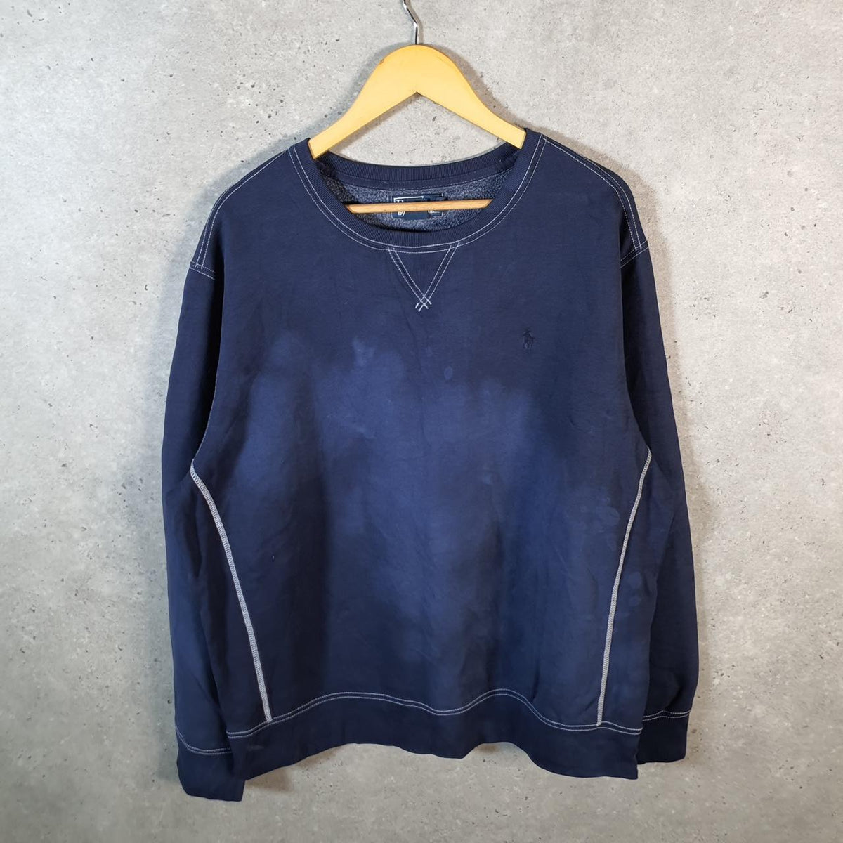 Vintage Ralph Lauren Polo Sweatshirt Men’s 2XL Navy Blue Tie Dye Pullover Pony