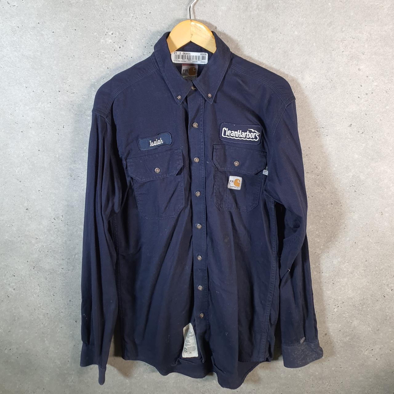 Vintage Carhartt FR Shirt Button Down Mens Medium Blue Chore Utility Relaxed - Big Fish Vintage