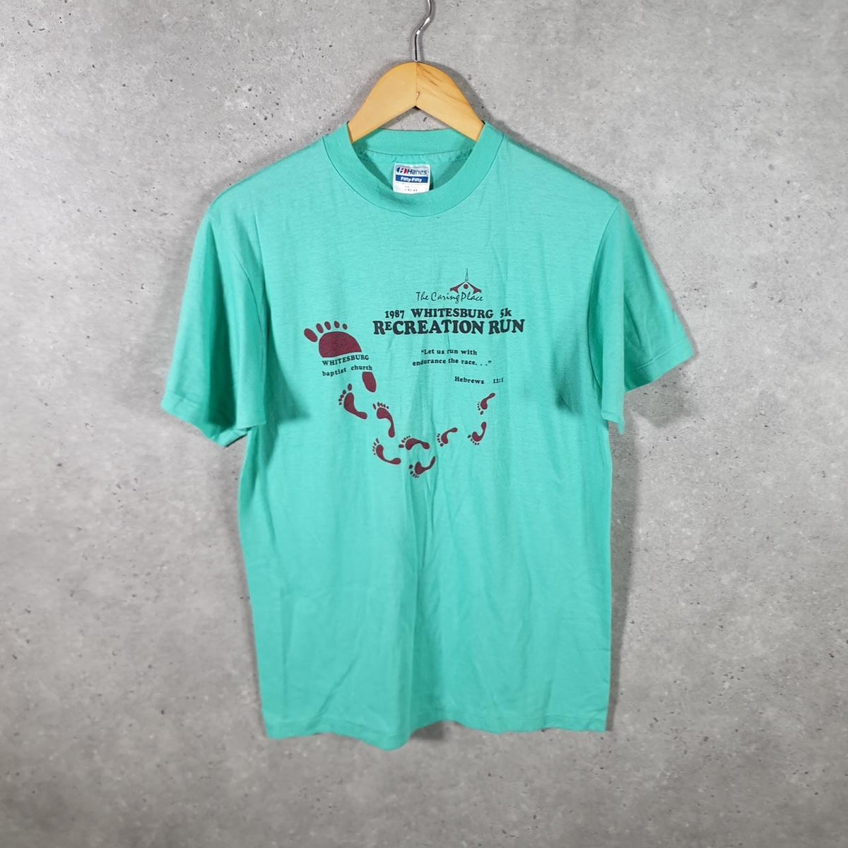 Vintage Hanes 50/50 1987 Whitesburg 5K Run USA Single Stitch T Shirt Men’s Large Blue Big Fish Vintage