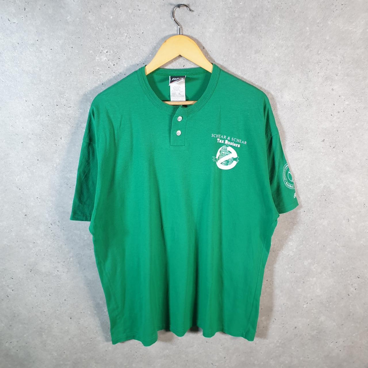Vintage Bike Schear Tax busters 90s USA Single Stitch T Shirt Men’s XL Green