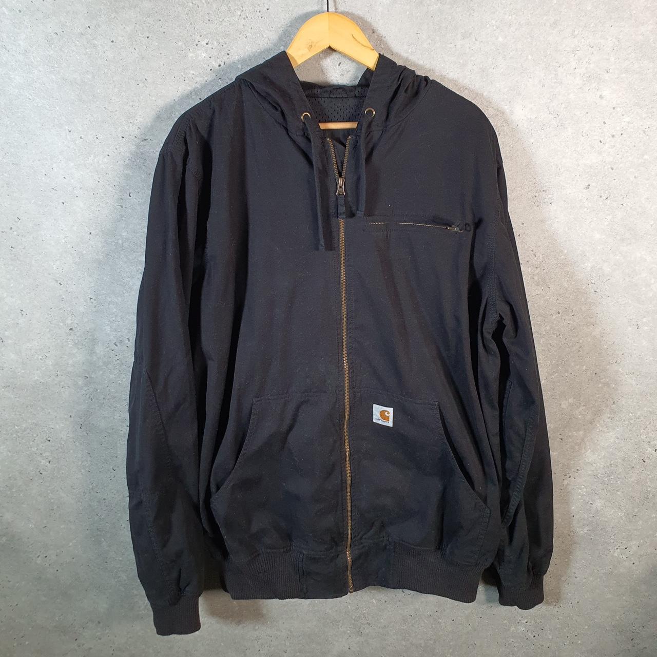 Vintage Carhartt 90s Active Hooded Jacket Men’s Large Black Workwear J298 BLK Canvas USA Big Fish Vintage