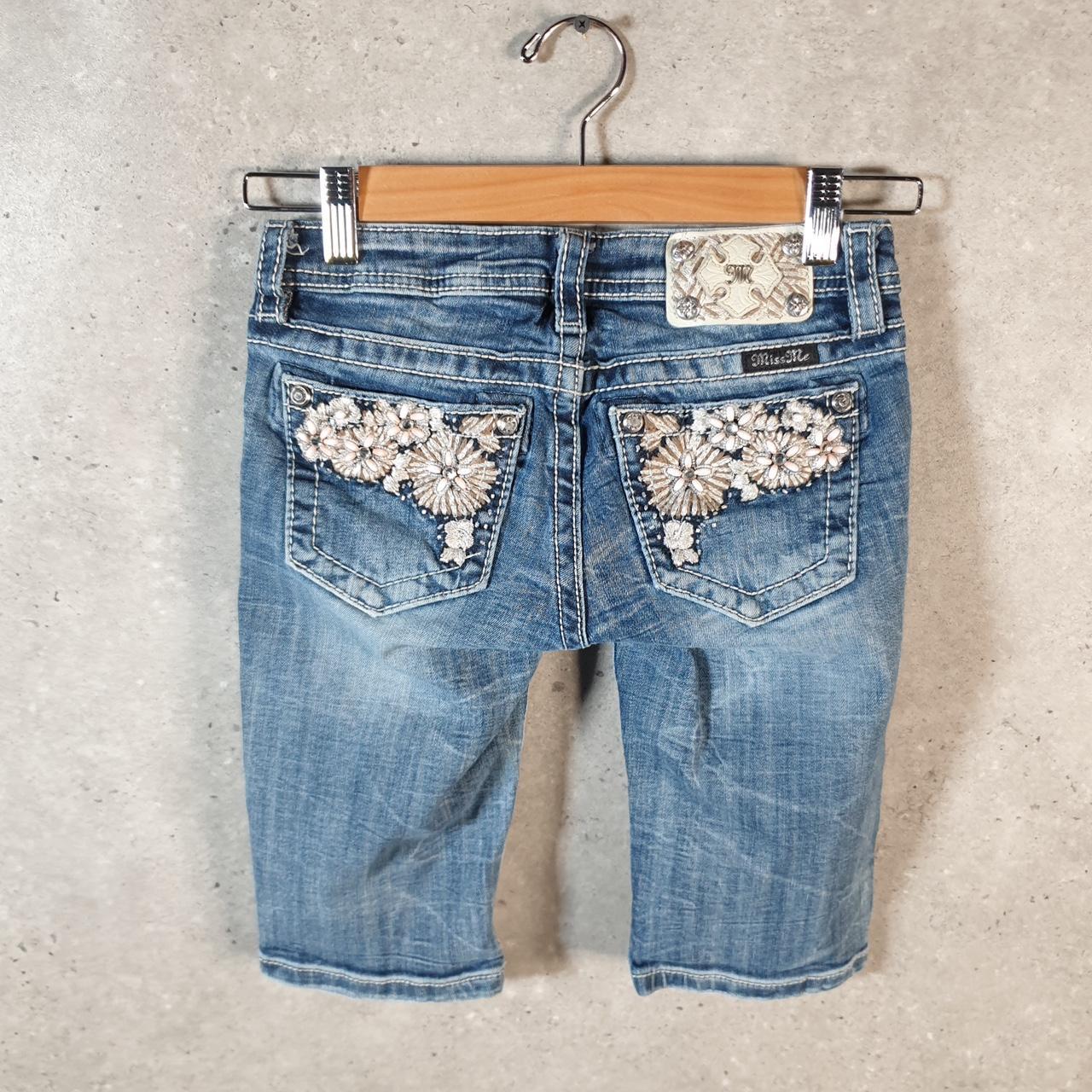 Vintage Miss Me Baggy Y2K Hip Hop Jeans Shorts Jorts Womens W24 Blue Denim Low Rise