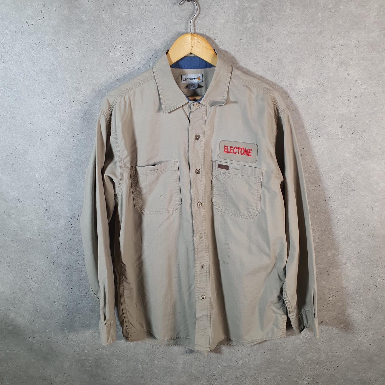 Vintage Carhartt Shirt Button Down Mens Large Brown Long Sleeve Chore Utility Relaxed - Big Fish Vintage