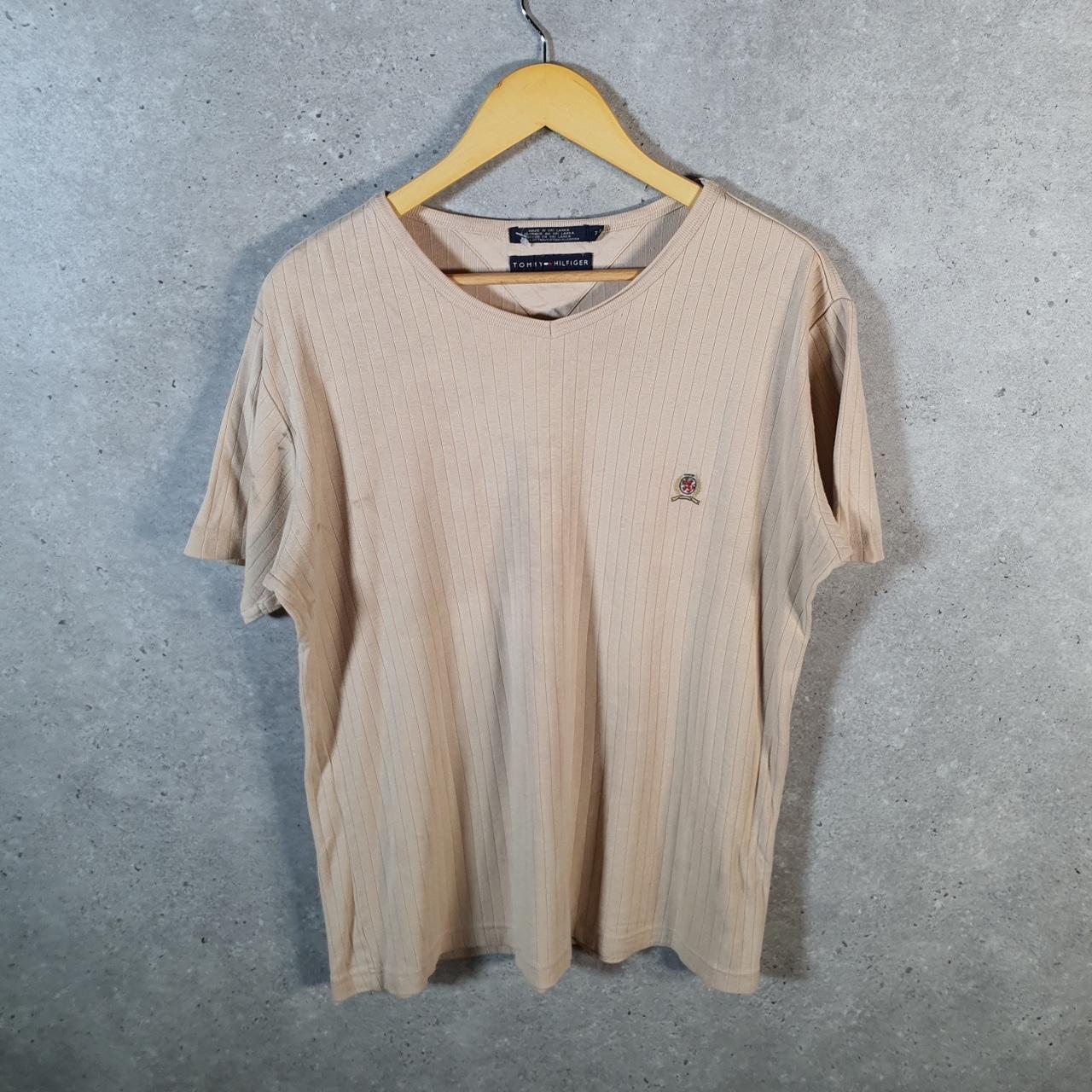 Vintage Tommy Hilfiger 90s T Shirt Men’s Medium Brown Classic Fit Embroidered Logo