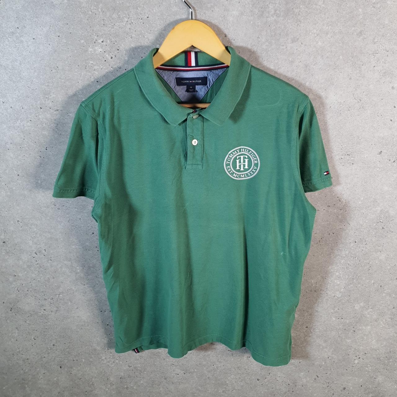 Vintage Tommy Hilfiger Polo Shirt Womens Medium Green Classic Fit Embroidered Logo