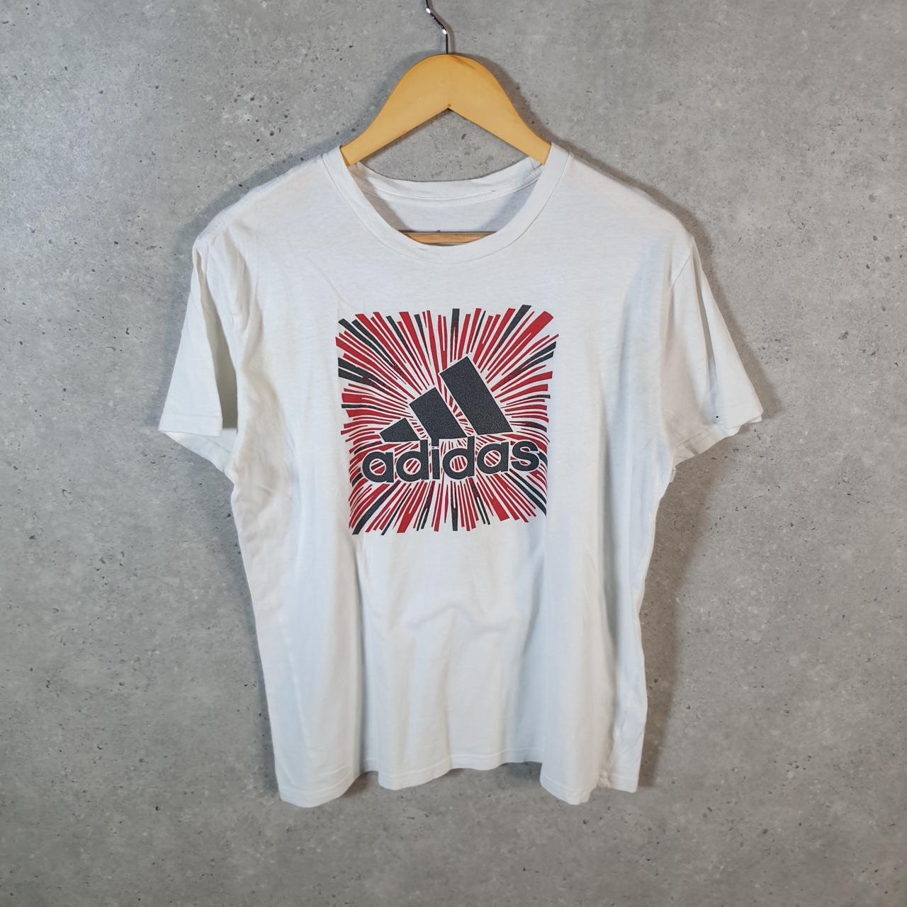 Vintage Adidas Spellout T Shirt Womens Large White Three Stripes Logo Athletic