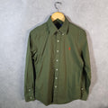 Vintage Ralph Lauren Button Down Shirt Men’s Small Green Slim Fit Cotton Stretch Pony