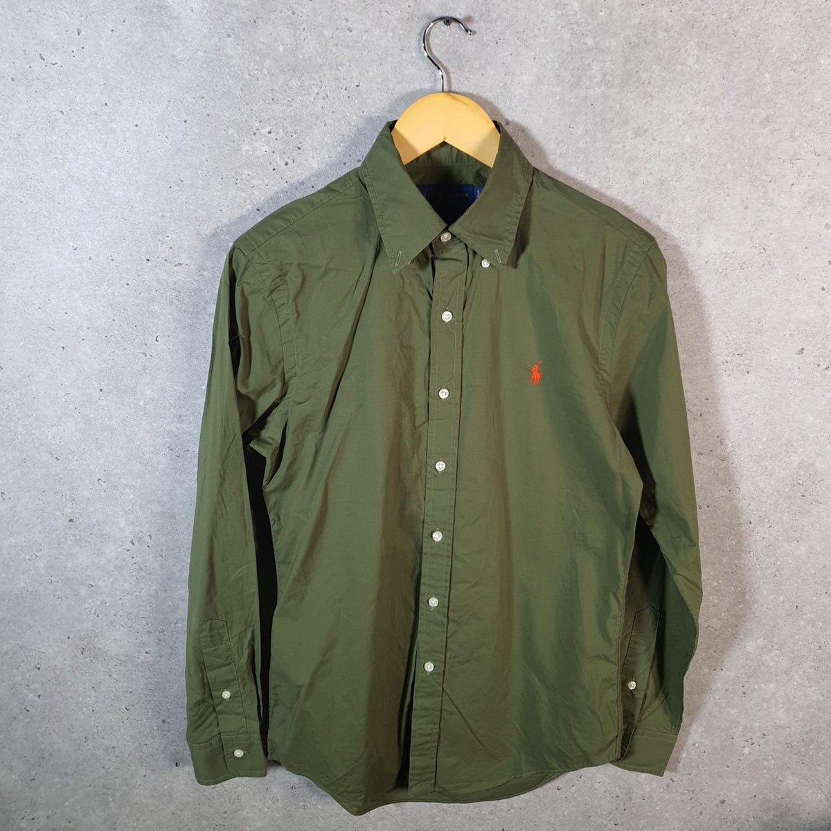 Vintage Ralph Lauren Button Down Shirt Men’s Small Green Slim Fit Cotton Stretch Pony