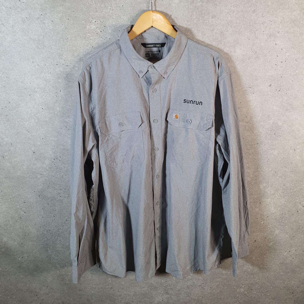 Vintage Carhartt Shirt Button Down Mens 2XL Grey Long Sleeve Chore Utility Relaxed - Big Fish Vintage