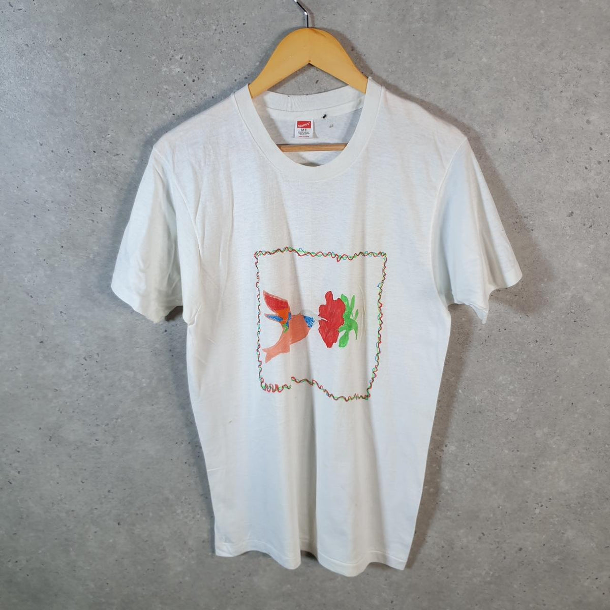 Vintage Hanes Bird Flowers 90s USA Single Stitch T Shirt Men’s Medium White C8963