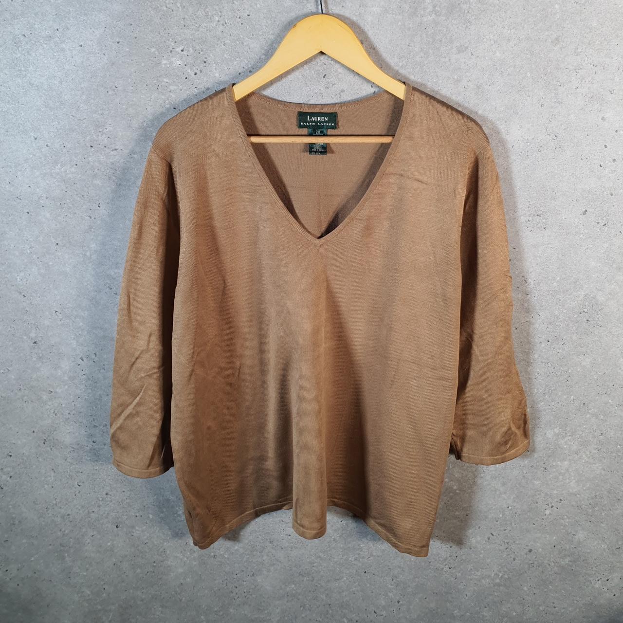 Vintage Ralph Lauren Polo Knit Sweater Womens 2XL Brown Cotton Pullover