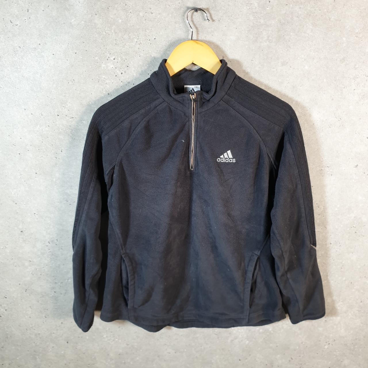 Vintage Adidas 1/4 Zip Fleece Sweatshirt Womens Medium Black Spellout Logo Winter