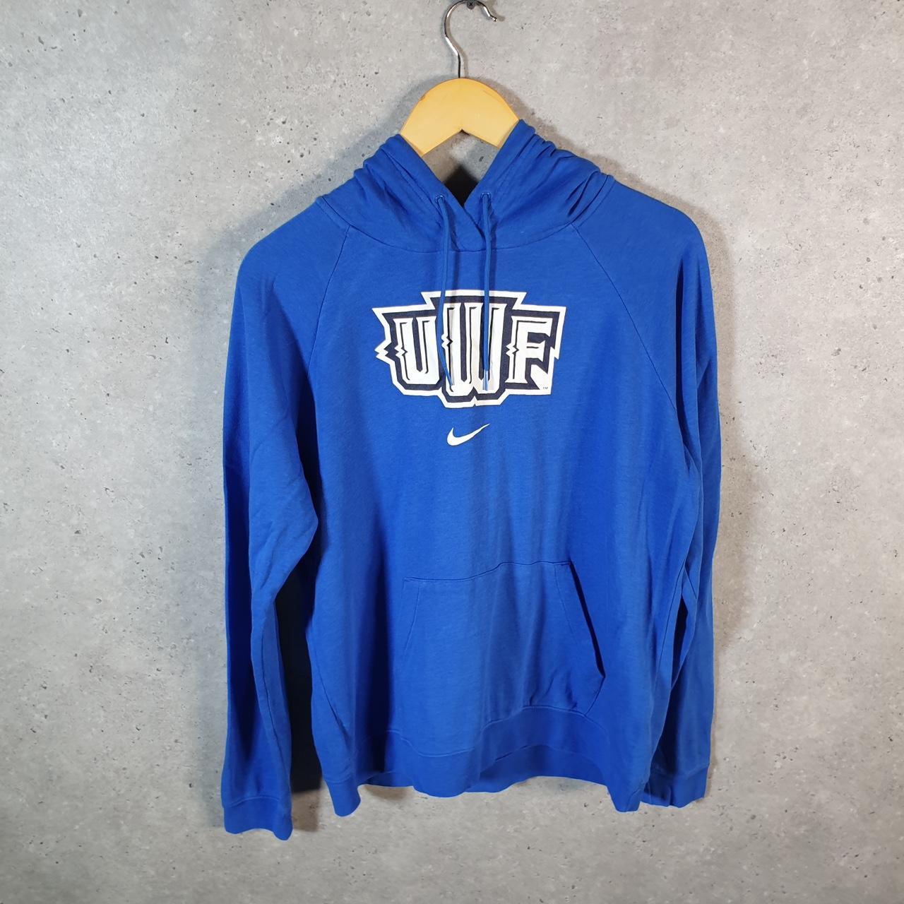Vintage Nike Centre Swoosh UWF Hoodie Men’s Large Blue Swoosh Y2K