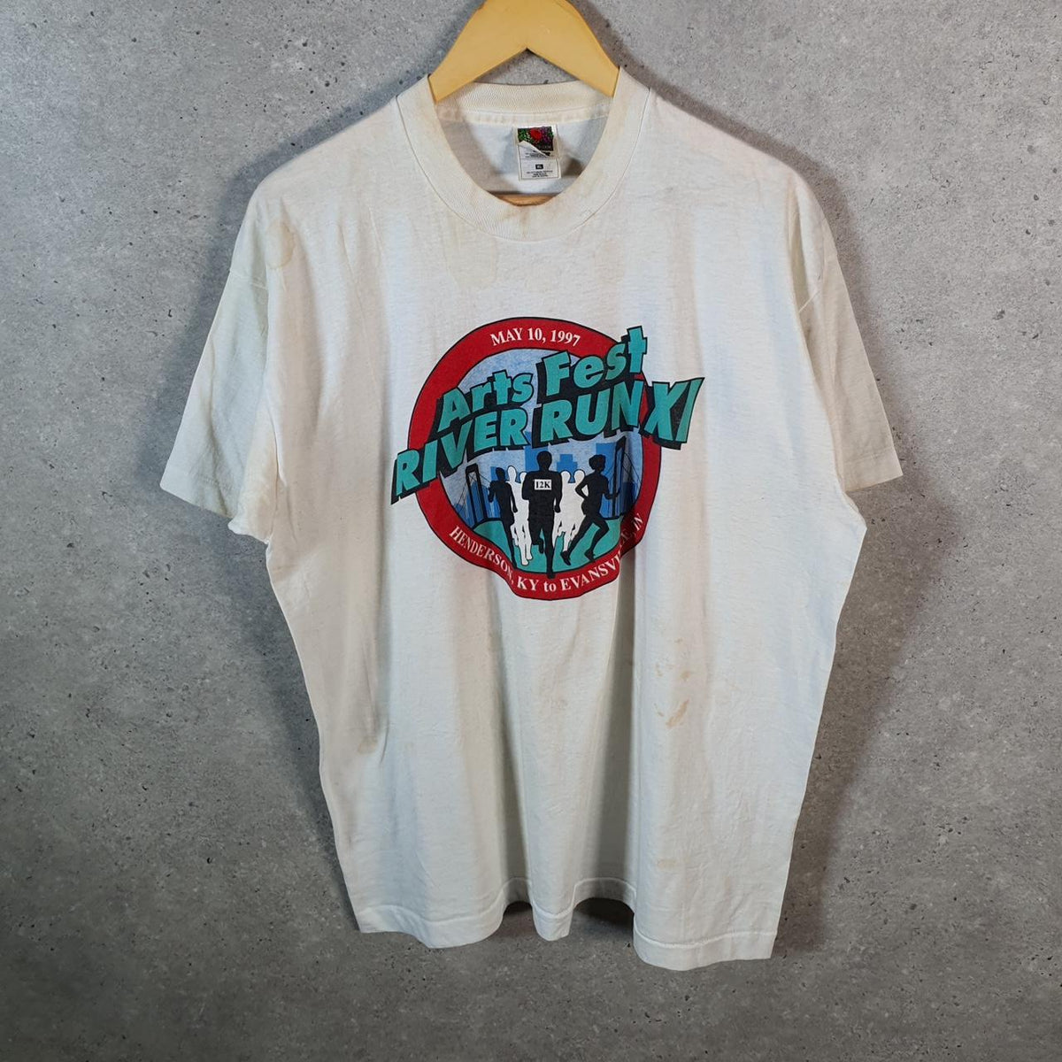 Vintage Fruit of the Loom 1997 Arts Fest River Run Single Stitch T Shirt Men’s XL White C9374