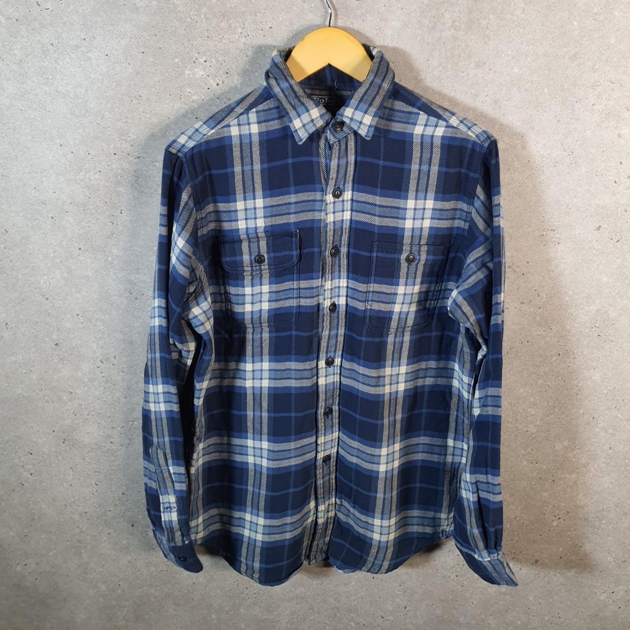 Vintage Ralph Lauren Button Down Shirt Men’s Medium Blue Checkered Cotton Pockets