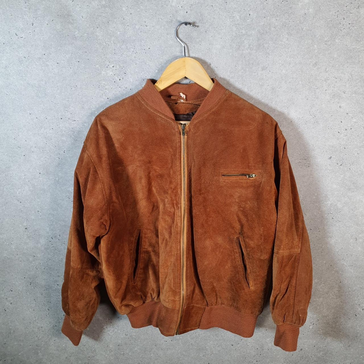 Vintage Leather Suede Jacket Mens Small Small Brown Hunting Utility USA Coat Big Fish Vintage