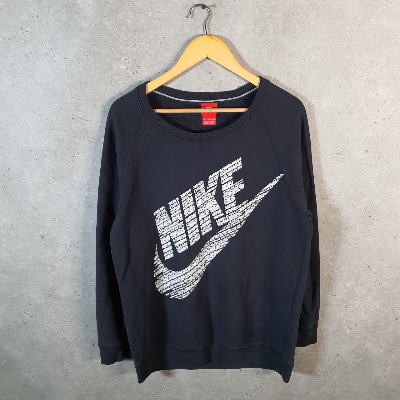 Vintage Nike Spellout Sweatshirt Womens Medium Black Swoosh Y2K Pullover