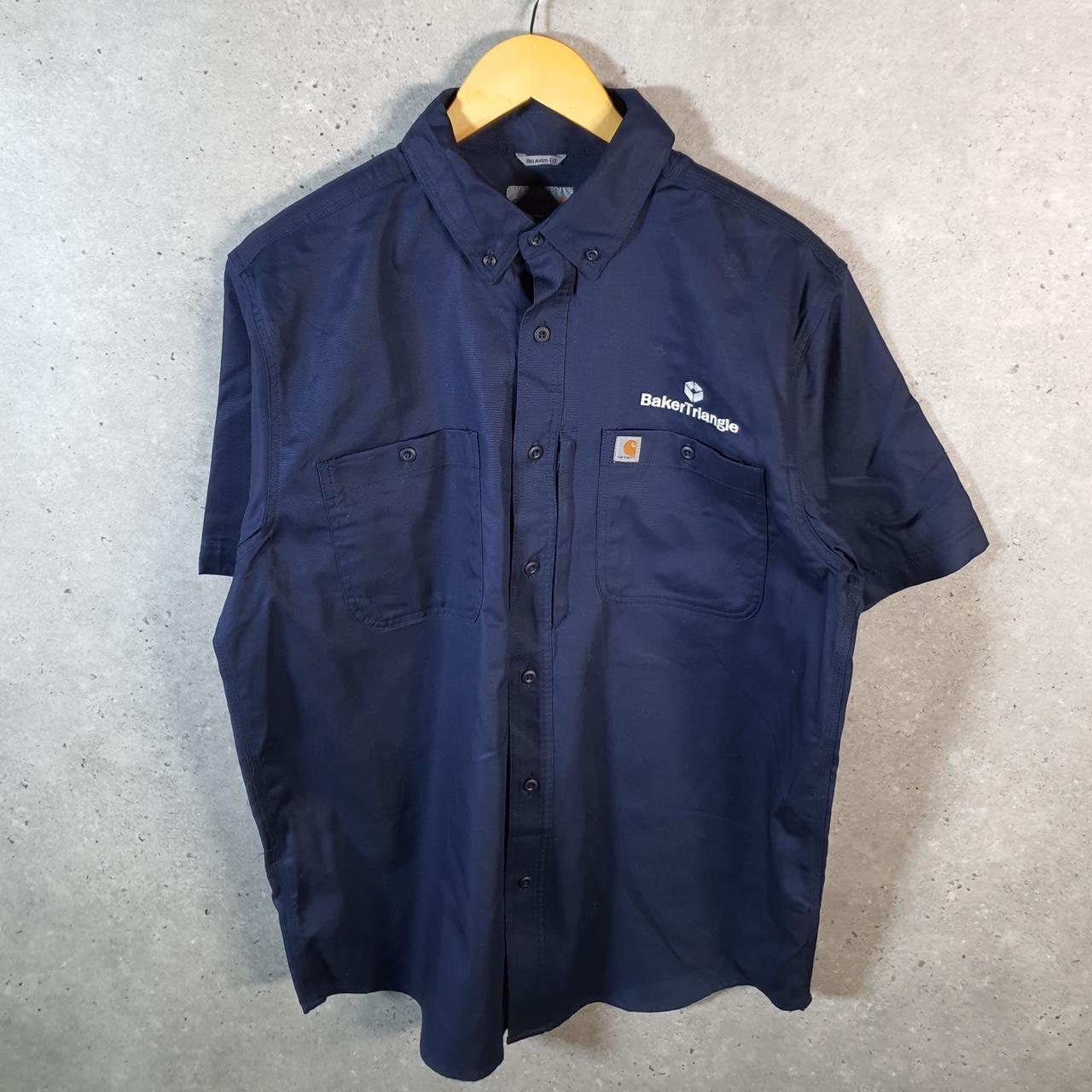 Vintage Carhartt Shirt Button Down Mens Large Navy Blue Short Sleeve Utility Relaxed Fit