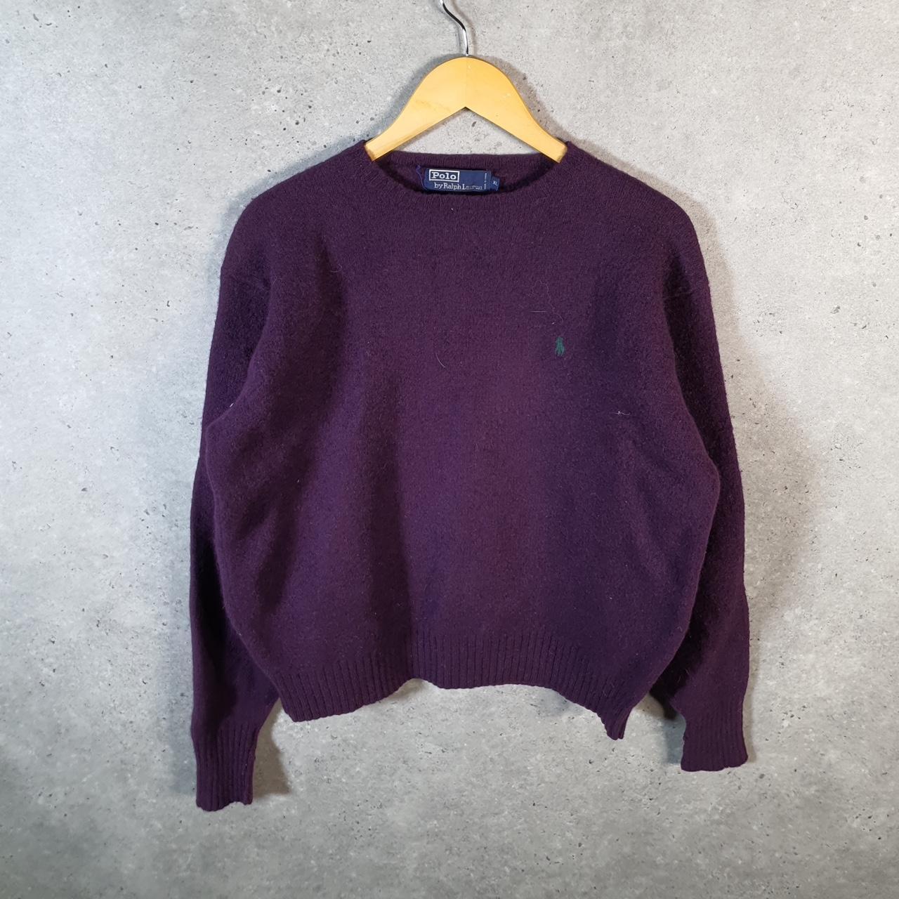 Vintage Ralph Lauren LambsWool Polo Knit Sweatshirt Womens Medium Purple Pony