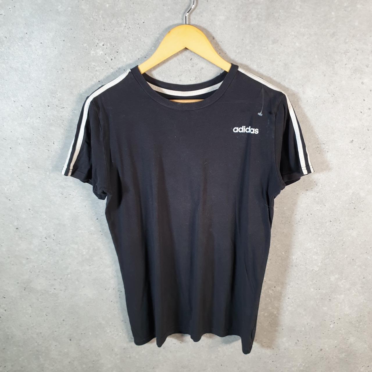 Vintage Adidas Spellout T Shirt Womens Large Black White Three Stripes Athletic Logo