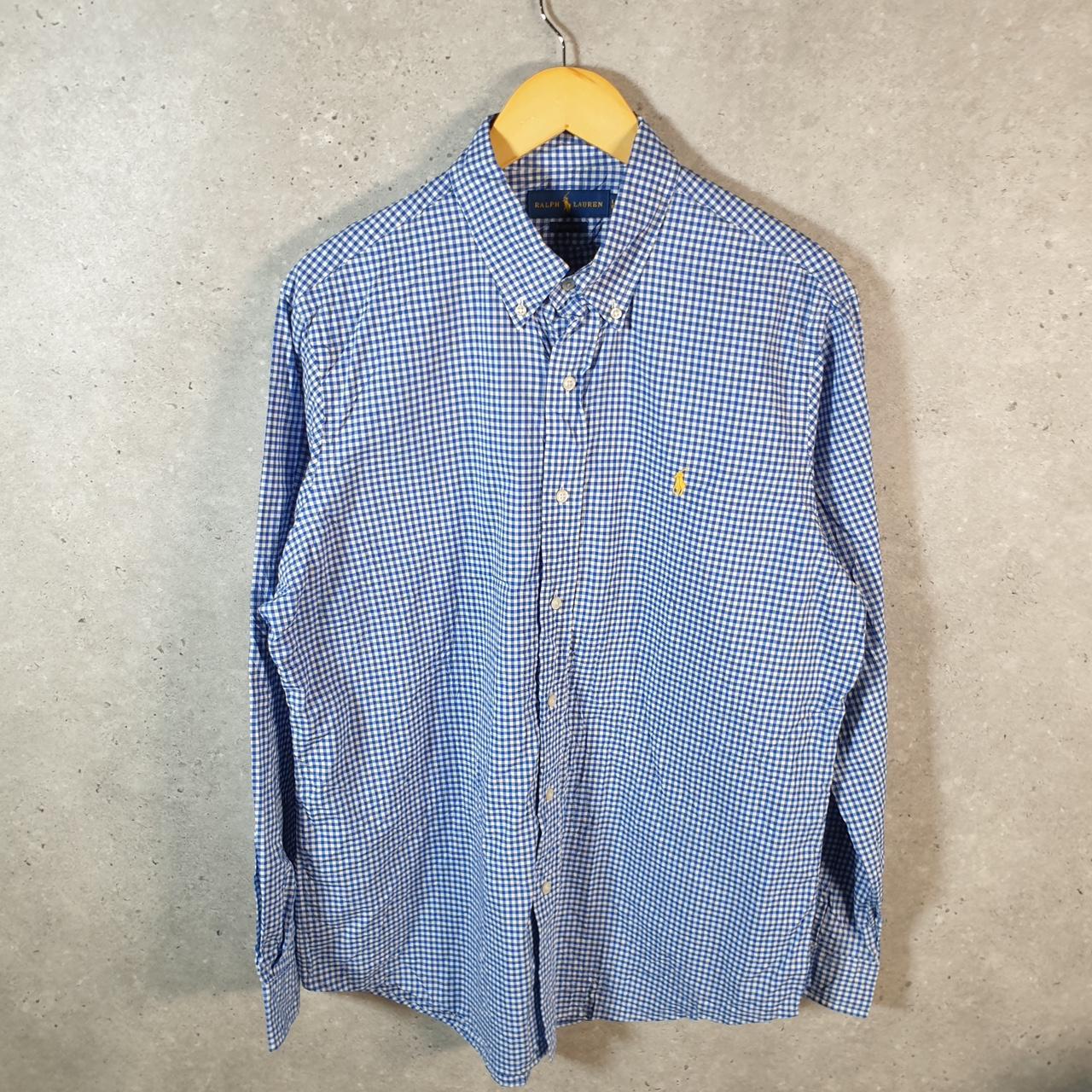 Vintage Ralph Lauren Button Down Shirt Men’s Large Blue Classic Fit Checkered Pony