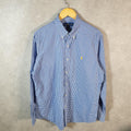 Vintage Ralph Lauren Button Down Shirt Men’s Large Blue Classic Fit Checkered Pony