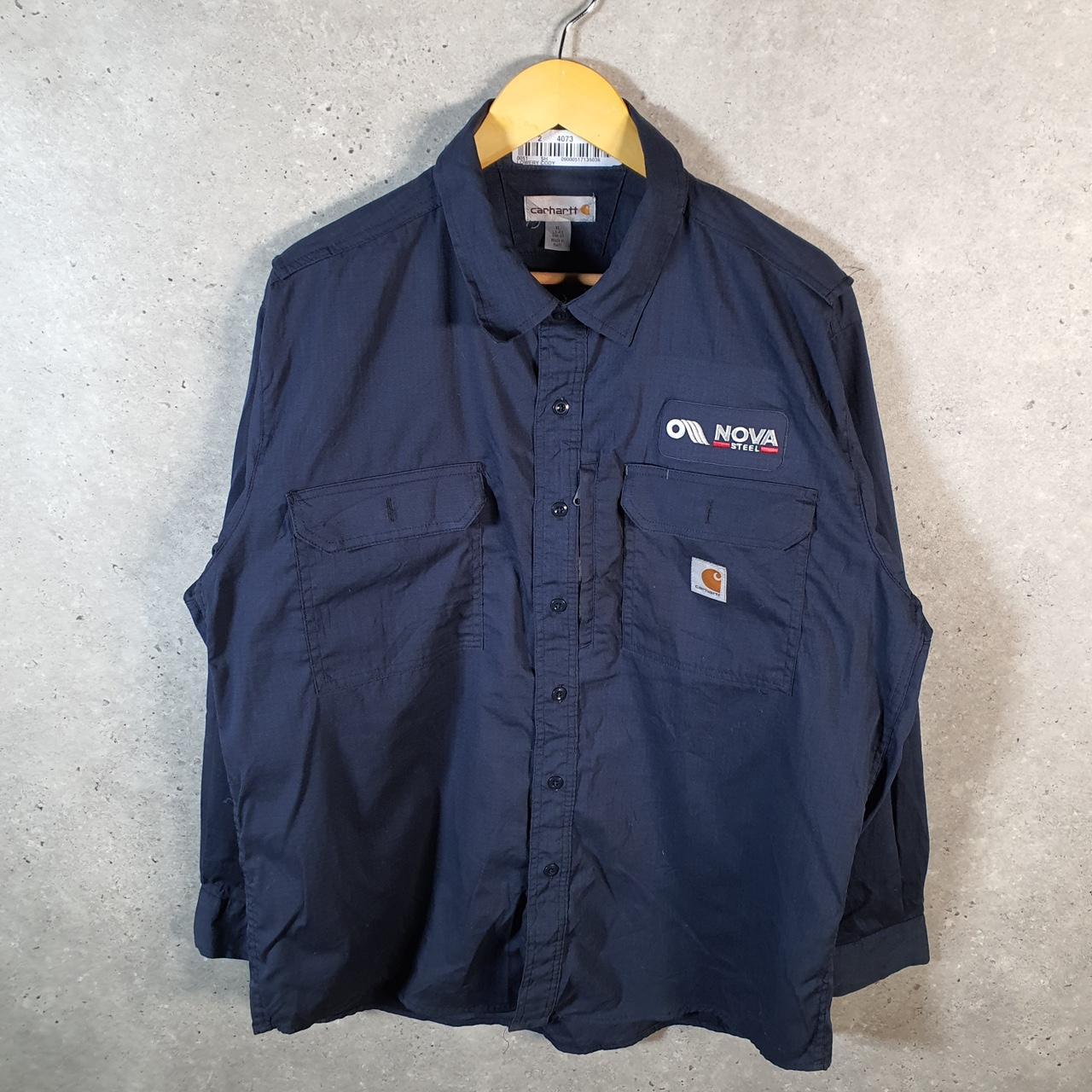 Vintage Carhartt Shirt Button Down Mens XL Navy Blue Long Sleeve Relaxed Fit