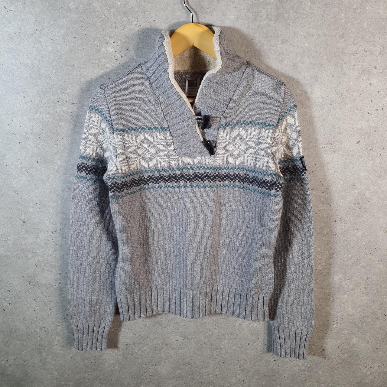 Vintage The North Face Knit Sweater Womens Medium Grey Y2K Pullover 1/4 Button