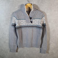 Vintage The North Face Knit Sweater Womens Medium Grey Y2K Pullover 1/4 Button