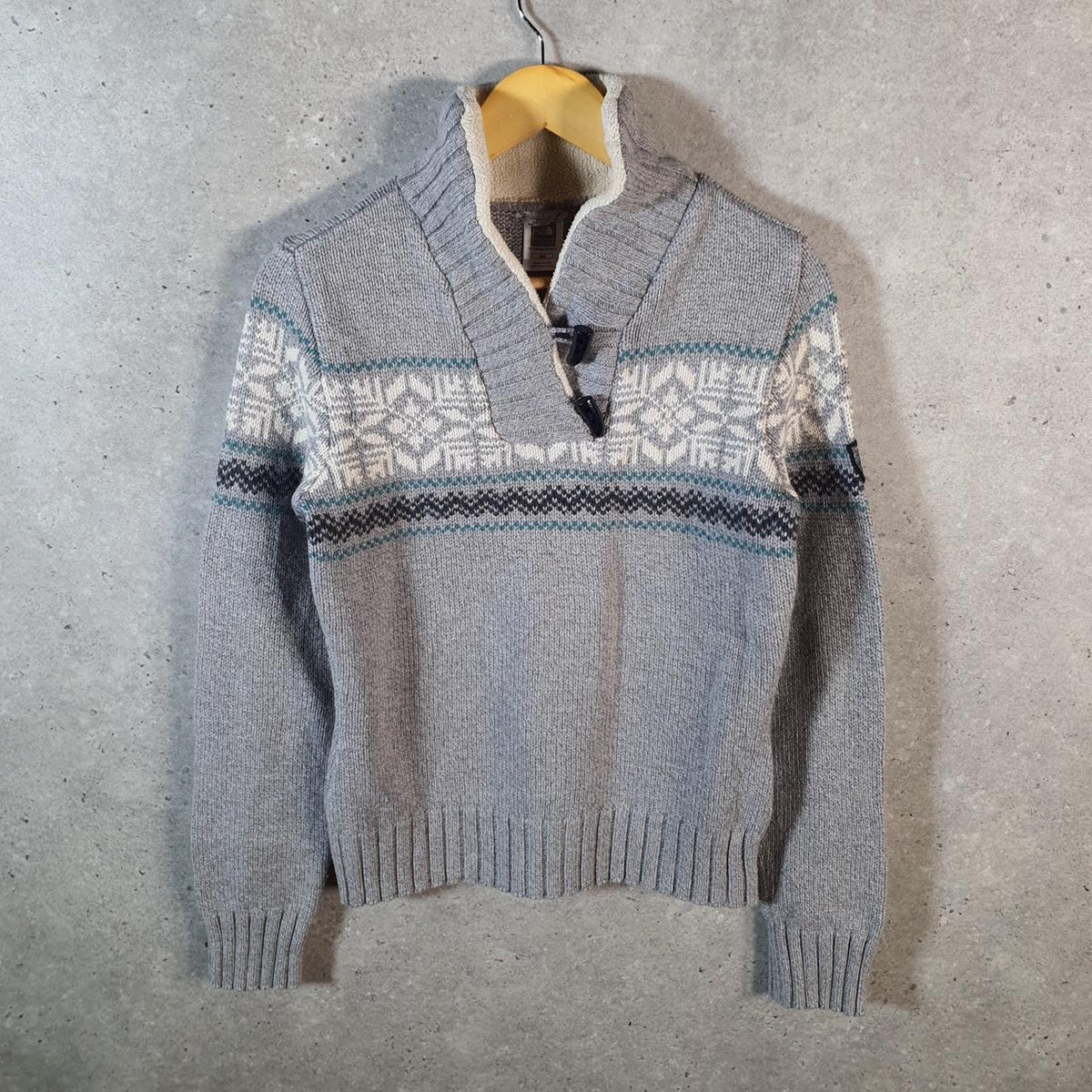 Vintage The North Face Knit Sweater Womens Medium Grey Y2K Pullover 1/4 Button