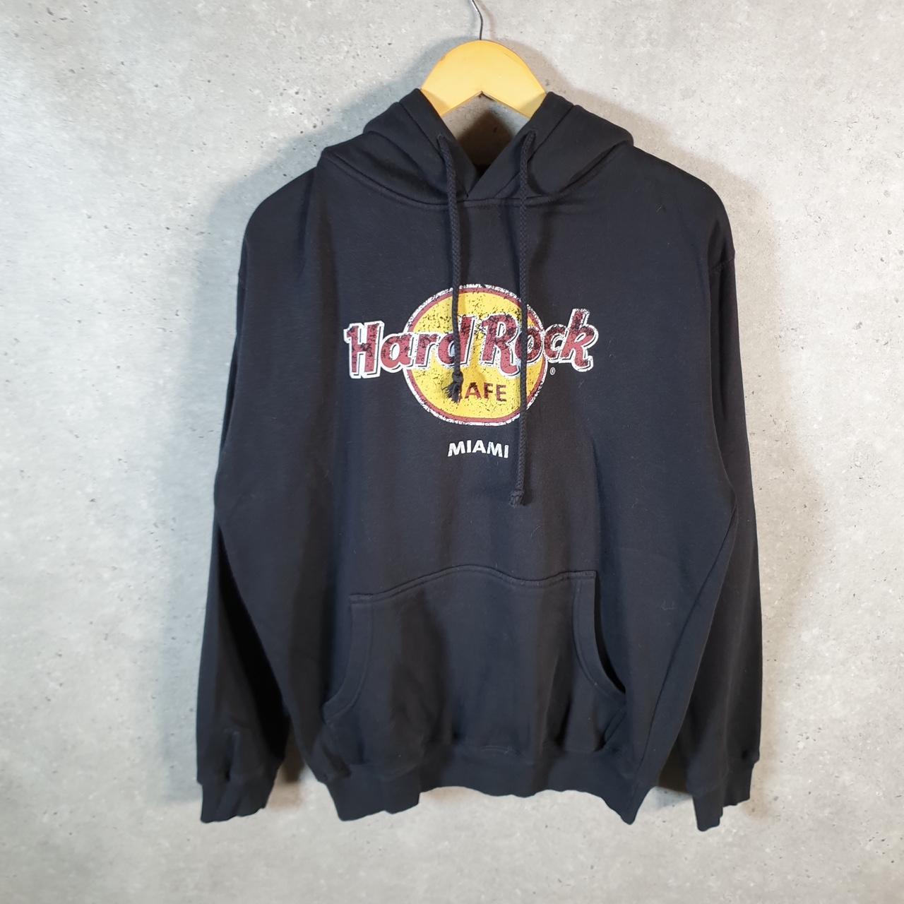 Vintage Hard Rock Cafe Miami Hoodie Mens Large Black USA Graphic