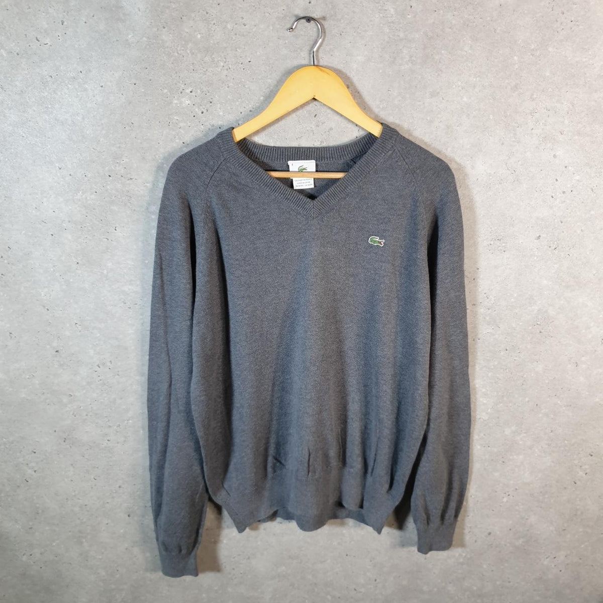 Vintage Lacoste Knit Sweater Mens Medium Grey Y2K Jumper Logo