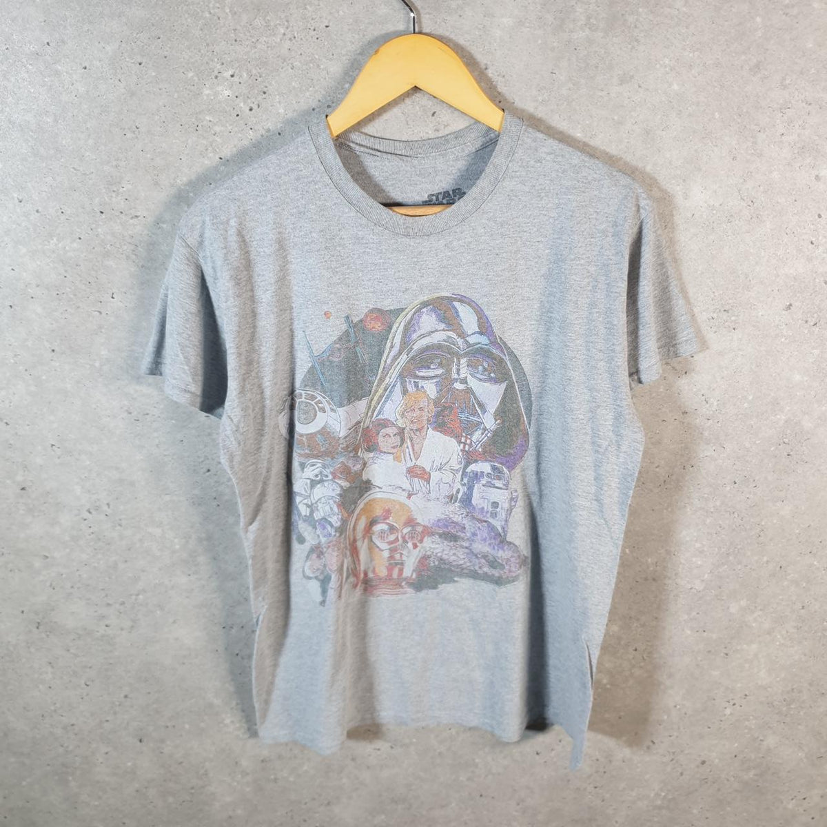 Vintage Star Wars Darth Vader T Shirt Men’s Medium Grey Logo Graphic Spellout