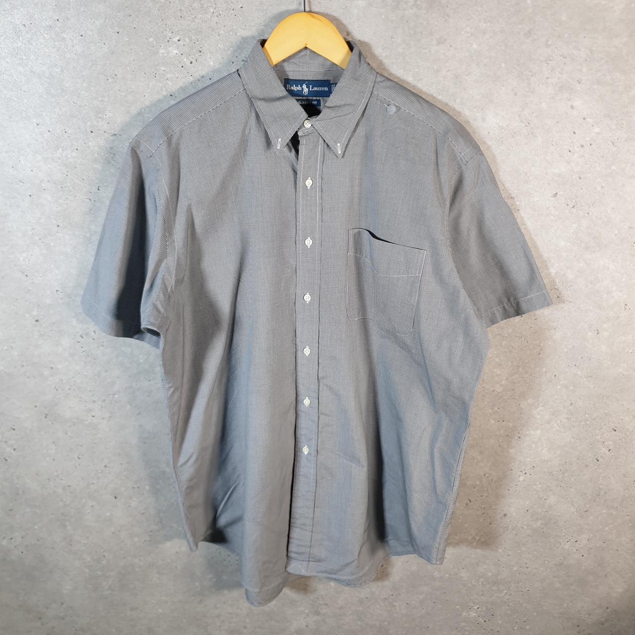 Vintage Ralph Lauren Button Down Shirt Men’s Large Grey Checkered Classic Fit Cotton