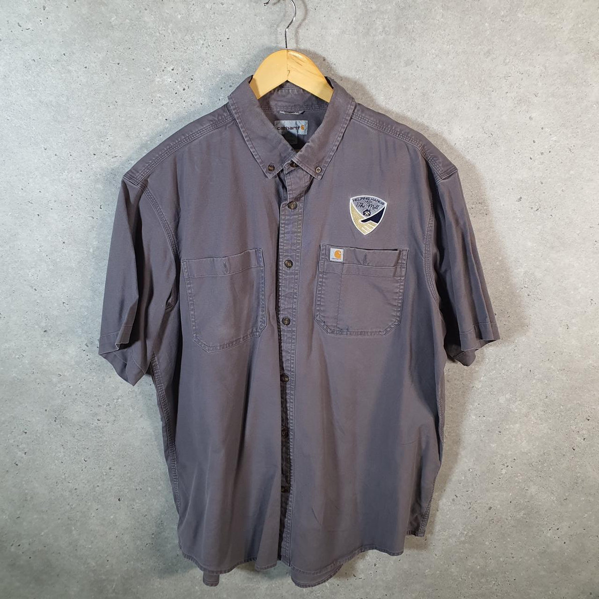 Vintage Carhartt Shirt Button Down Mens XL Grey Short Sleeve Chore Utility Relaxed - Big Fish Vintage
