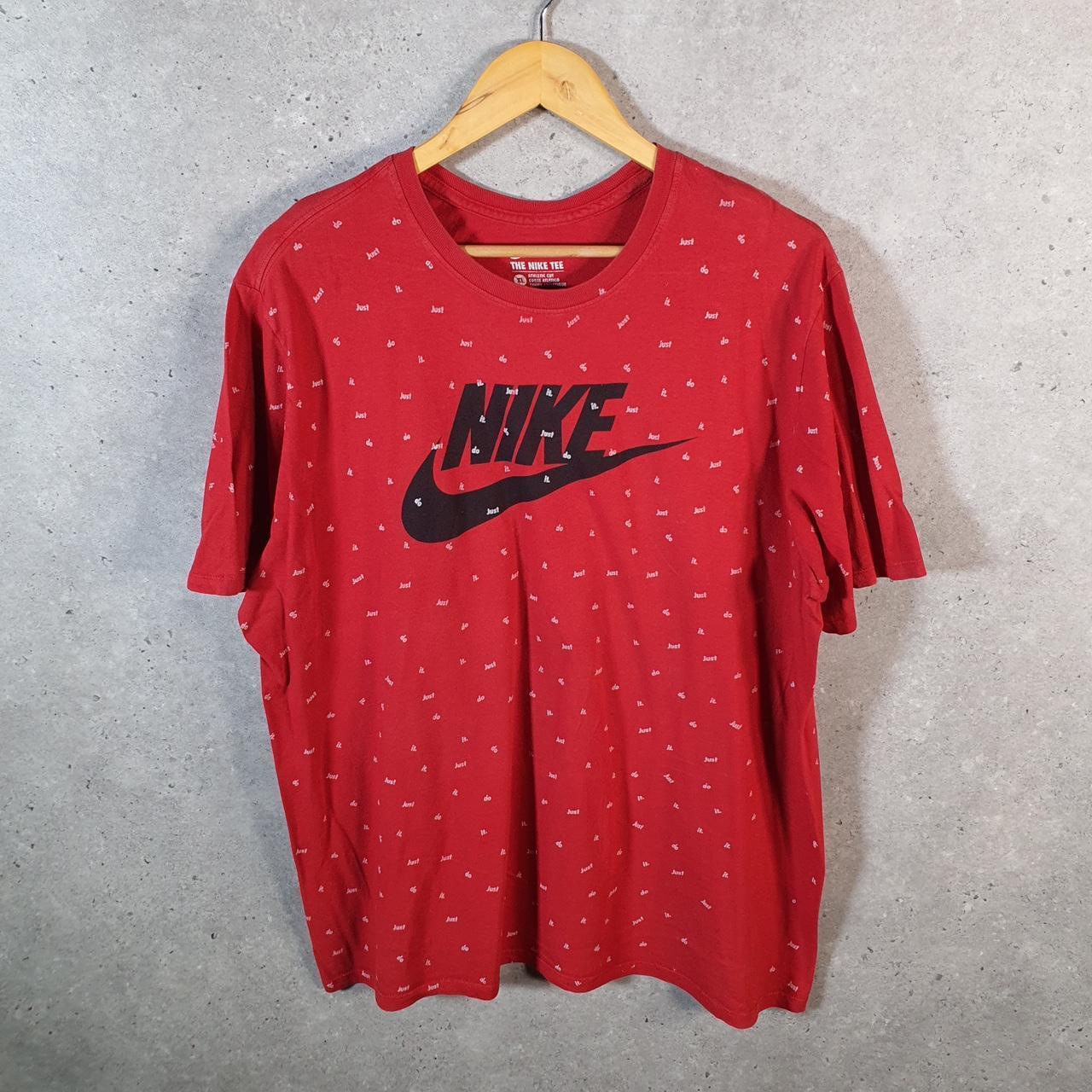 Vintage Nike Club All Over Print AOP T Shirt Men’s XL Red Swoosh Logo Athletic Big Fish Vintage