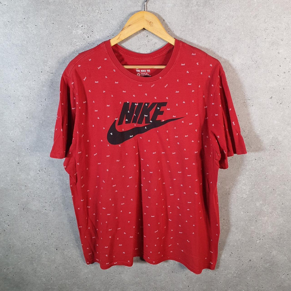 Vintage Nike Club All Over Print AOP T Shirt Men’s XL Red Swoosh Logo Athletic Big Fish Vintage