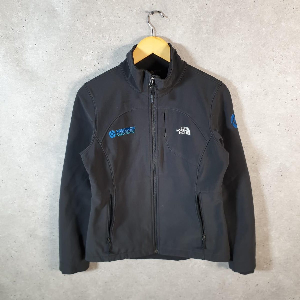 Vintage The North Face TNF Shell Jacket Womens Small Black Logo Full Zip Winter