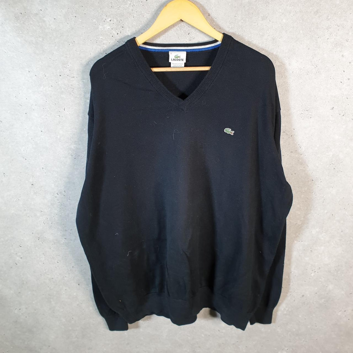 Vintage Lacoste Sweatshirt Men’s 2XL Black Pullover Logo Y2K Jumper Logo Casual